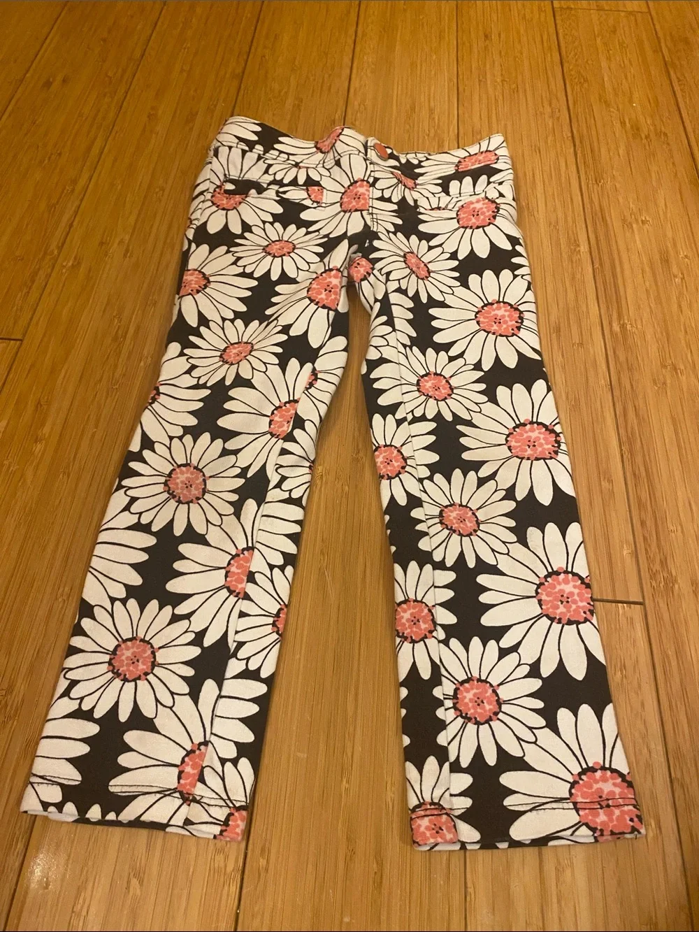 Gymboree Black Jeans with White Daisy Print and Pink Centers